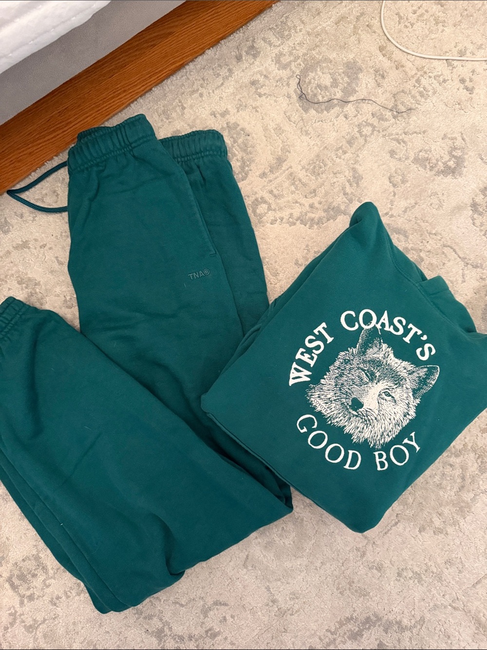 TNA Green Sweatpants & 'West Coast's Good Boy' Sweatshirt Set